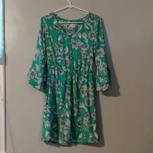 Green dress with flower designs